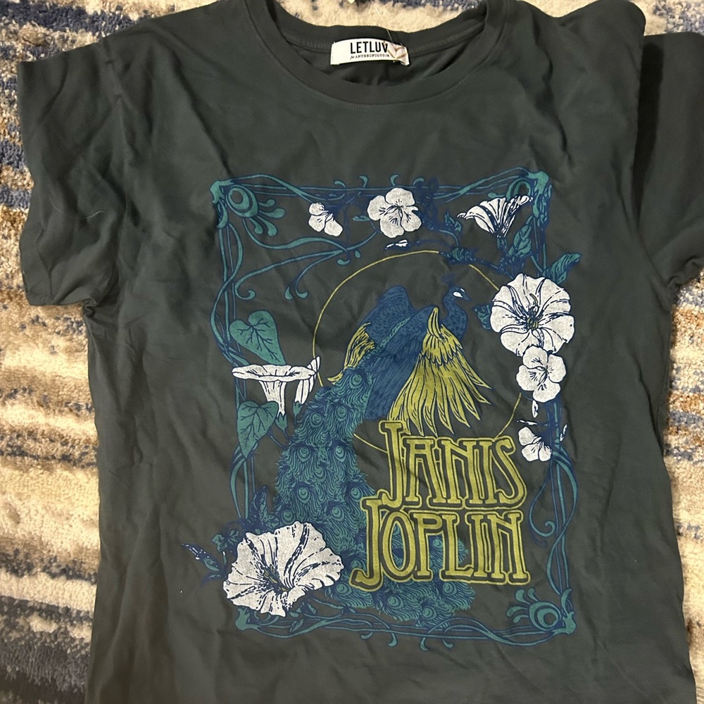 Anthropologie Graphic Tee with Blue and Yellow Design